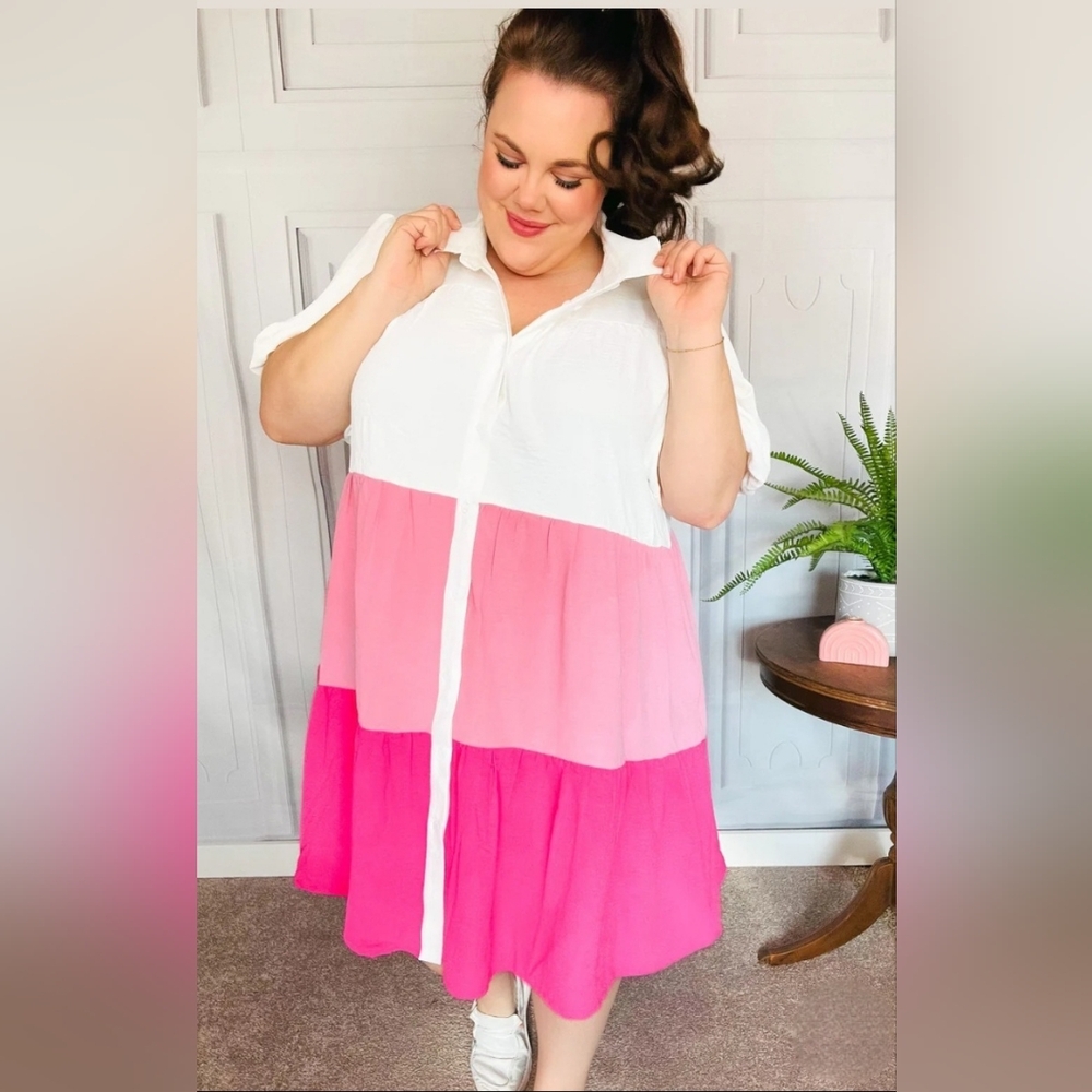 Color Block Buttoned Down Dress - Picture 2 of 3